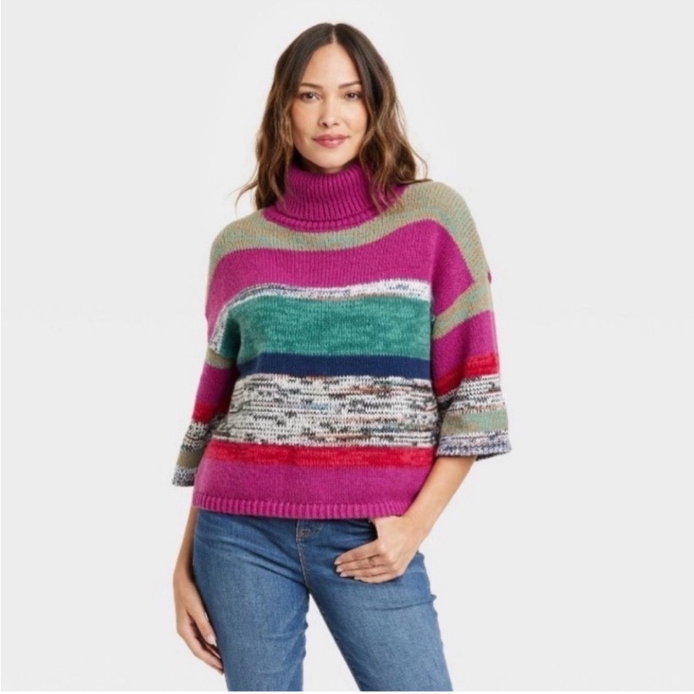 Knox Rose Boho Multicolor Turtleneck Sweater